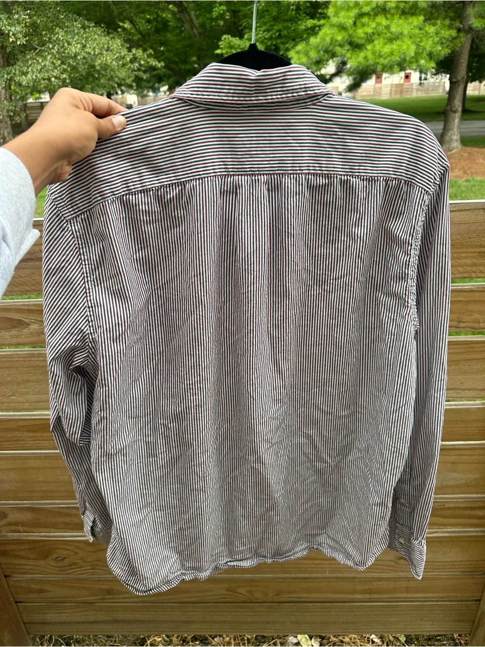 J. Crew Men’s Burgundy and White Striped Button-Down Shirt